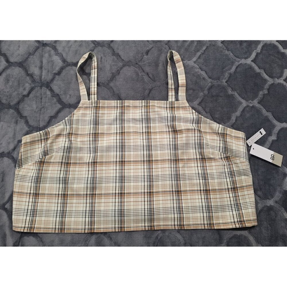 NWT BP Light Plaid Camisole Top With Smocked Front & Adjustable Straps/Sz.